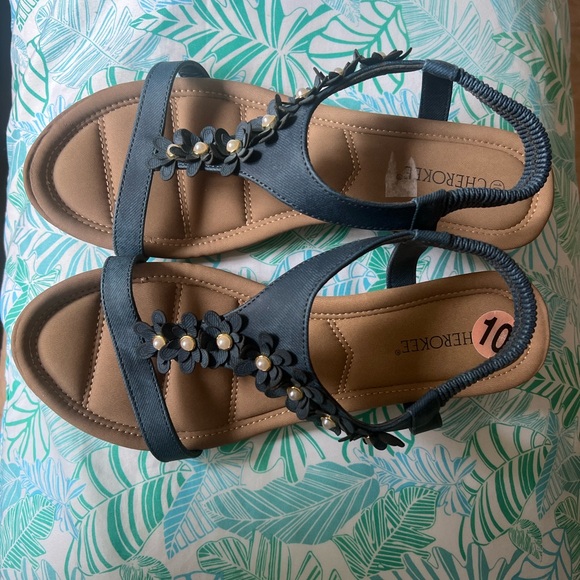 Cherokee Shoes - Cherokee Blue Star-Studded Sandals with Ankle Strap